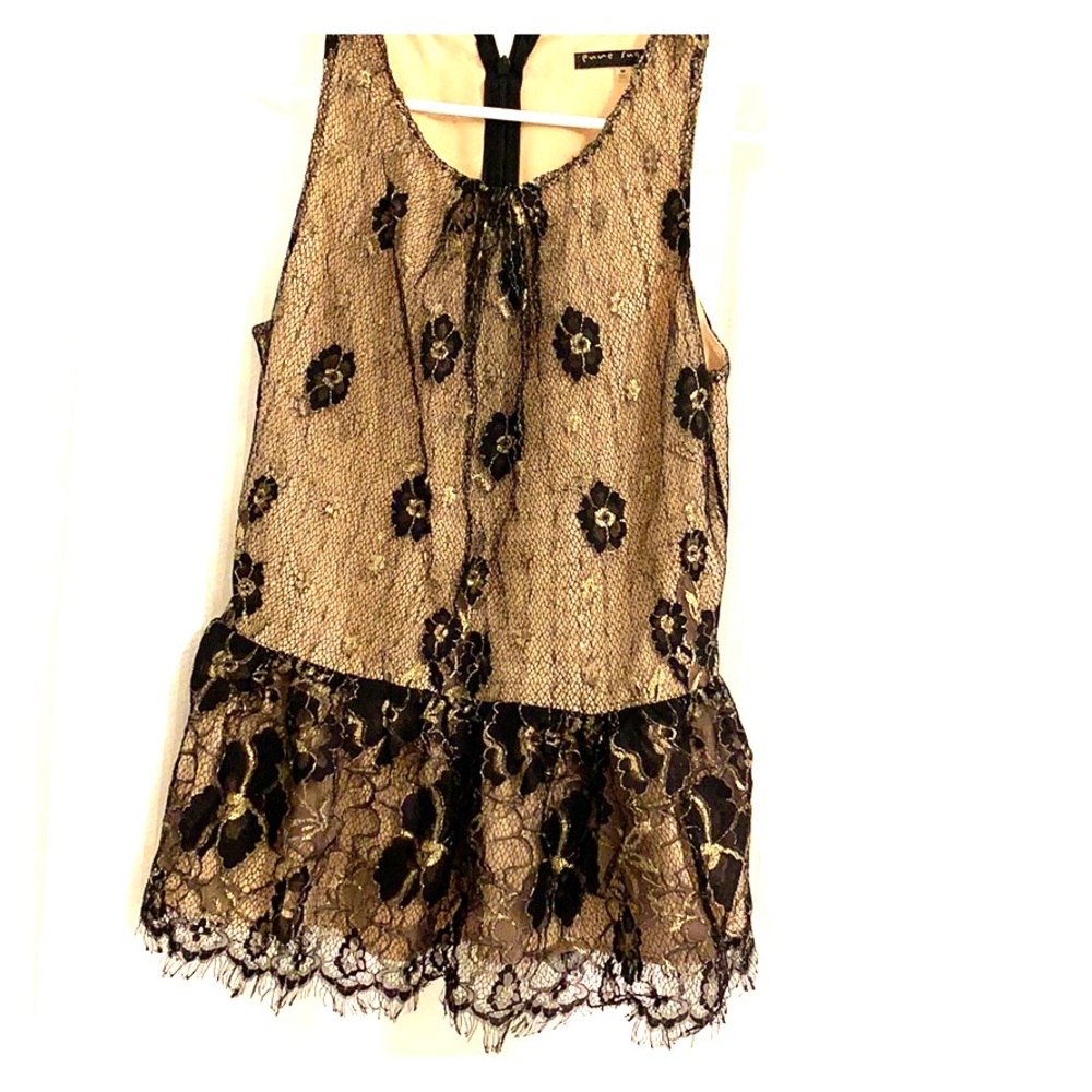 Silk and Lace Black/Gold Peplum Top
